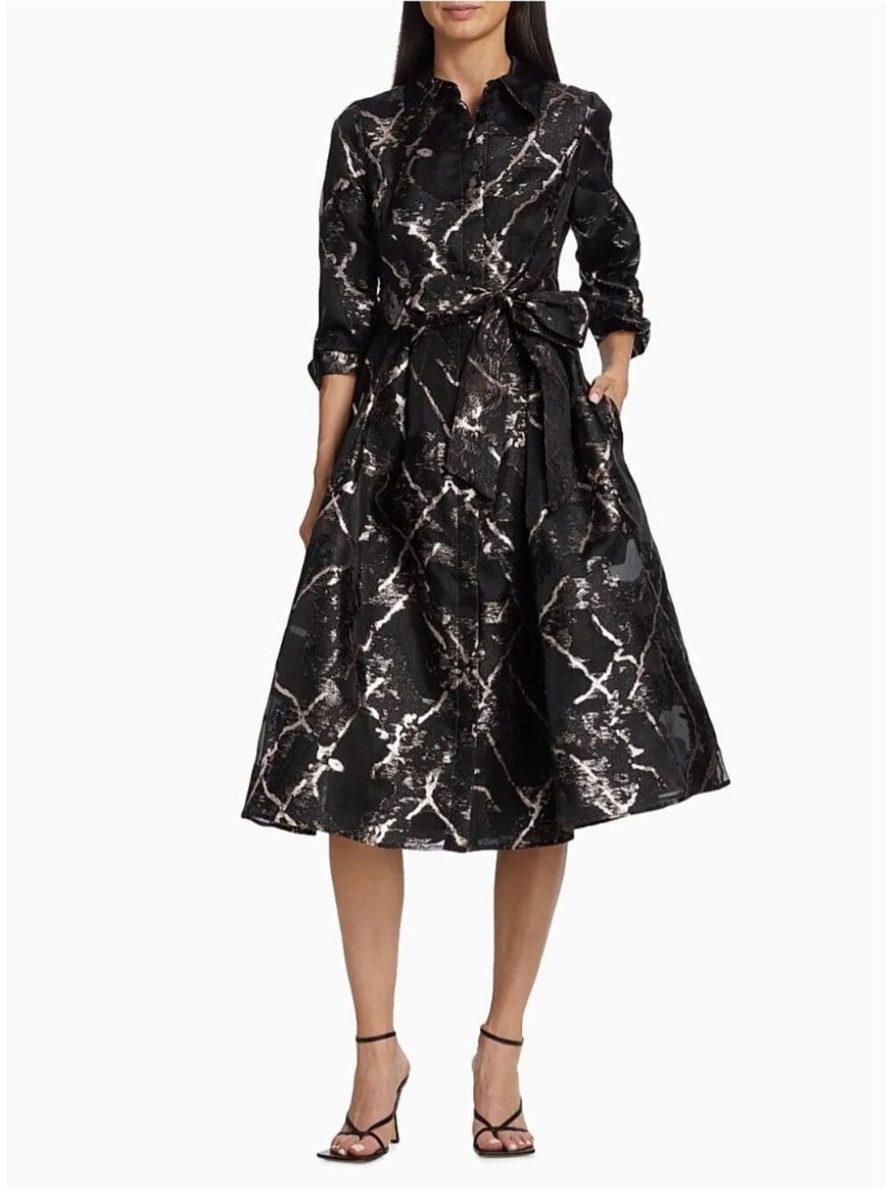 teri Jon by rickie freeman belted devore jacquard dress